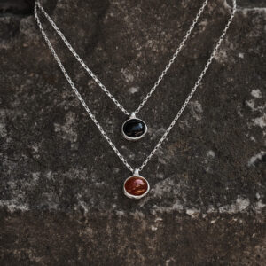 core pendant necklace in black agate or red carnelian stone jewelry, handmade sterling silver jewelry 925, ασημενια κοσμηματα, κολιε με πετρα